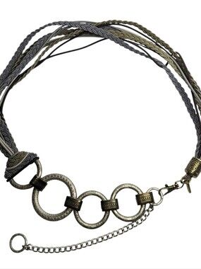 Chico's Multi-strand Mixed-media Metal And Braided Cord Adjustable Belt